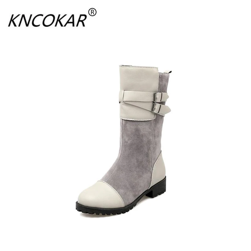

KNCOKAR Frosted rubber sole belted flat round head snow boots women's boots women's shoes