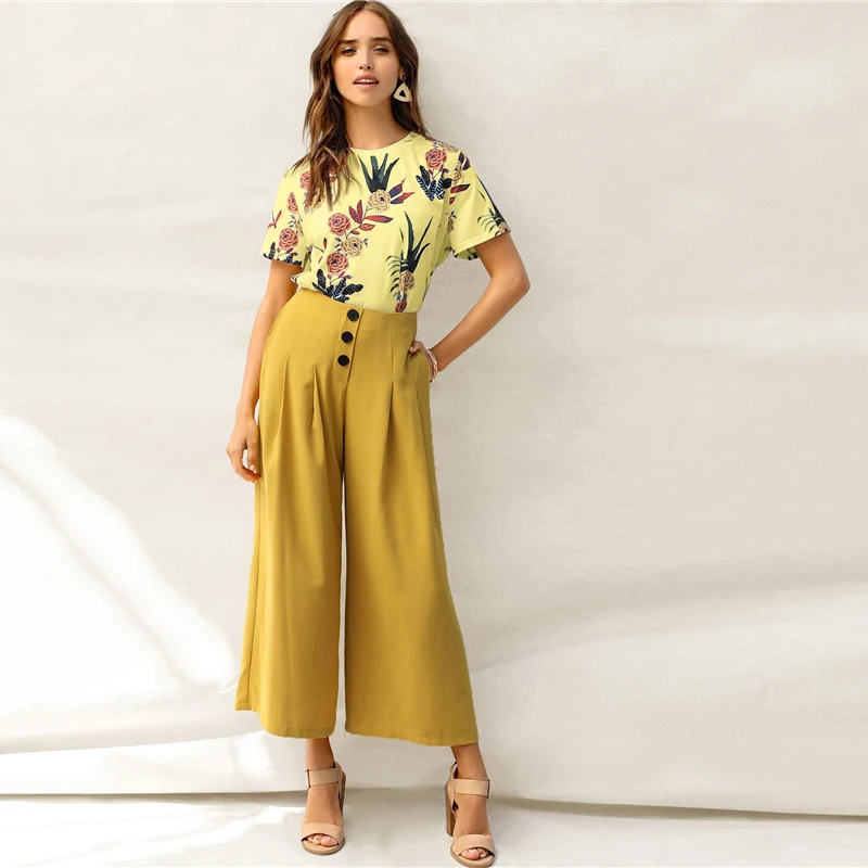 SHEIN Цветочная Футболка С Графическим Принтом Женский Летний Повседневный Топ С Короткими Рукавами И Круглым Вырезом