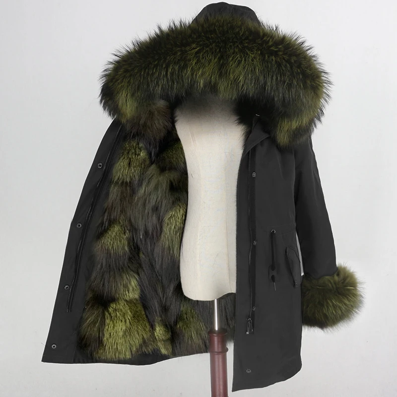 black green OFTBUY натуральный мех пальто зимняя куртка Женская водонепроницаемая длинная парка натуральный Лисий Мех Верхняя одежда уличная Съемная Толстая теплая - Цвет: black green