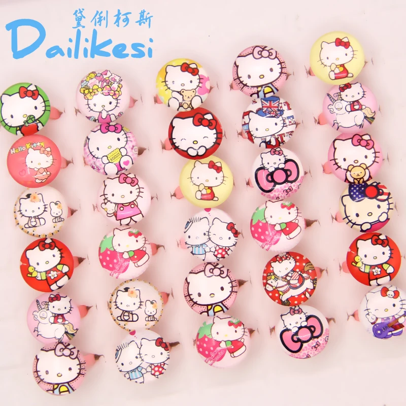 20 шт. милые детские кольца из акриловой смолы с мультяшным рисунком Hello Kitty KT