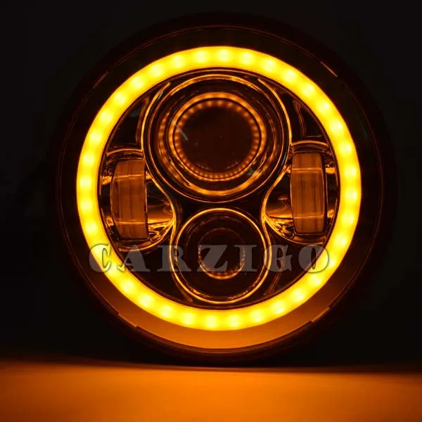 CZG-734A 7 &quotкруглые светодиодные фары h4 Plug Привет/ближнего света белый + янтарный