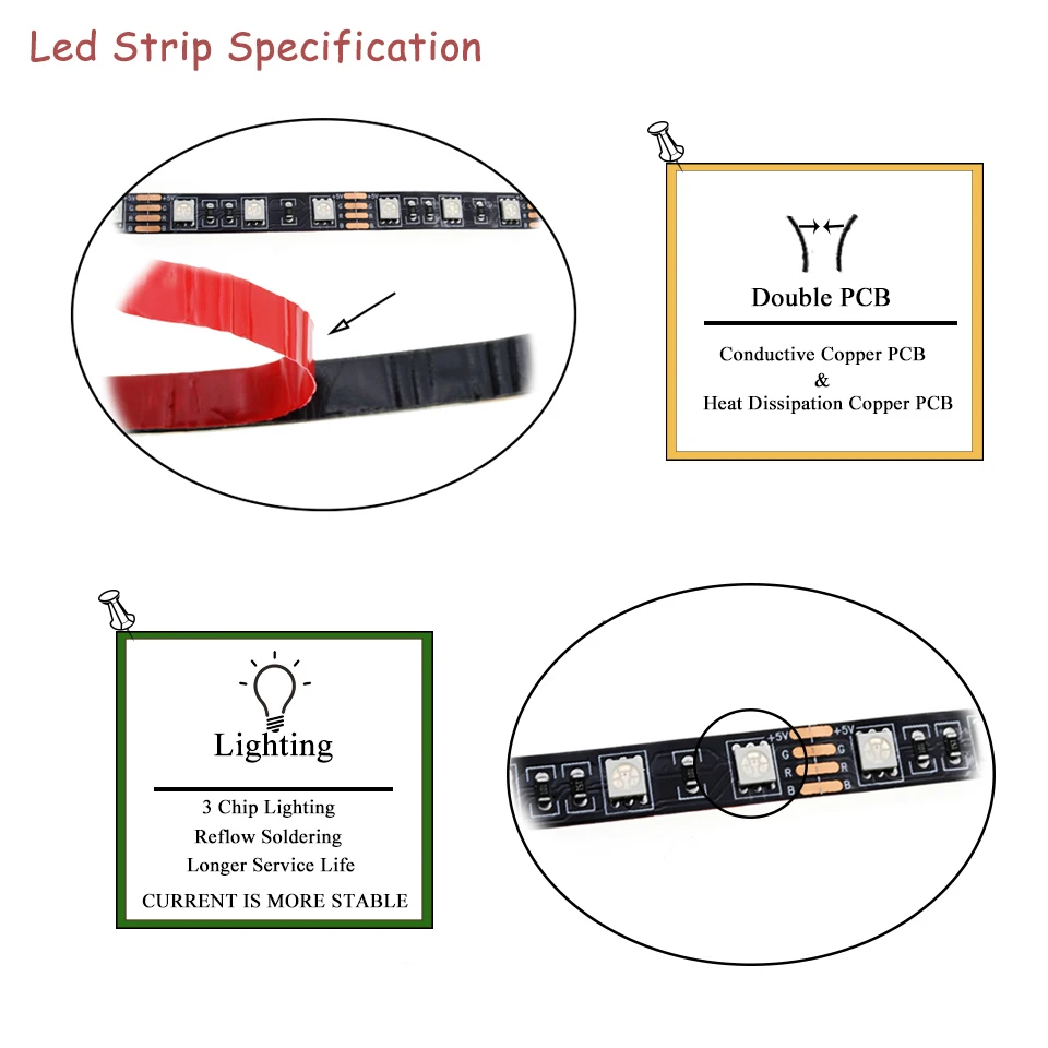 DC5V 5050 LED Strip lights RGB Black PCB Led Lighting Backlight Remote For TV Background with AA batteries box | Лампы и освещение