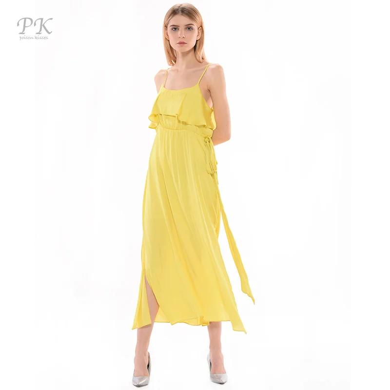PK 2017 желтое Макси женское платье длинное летнее Бандажное Vestidos Mujer Boho халат Elbise