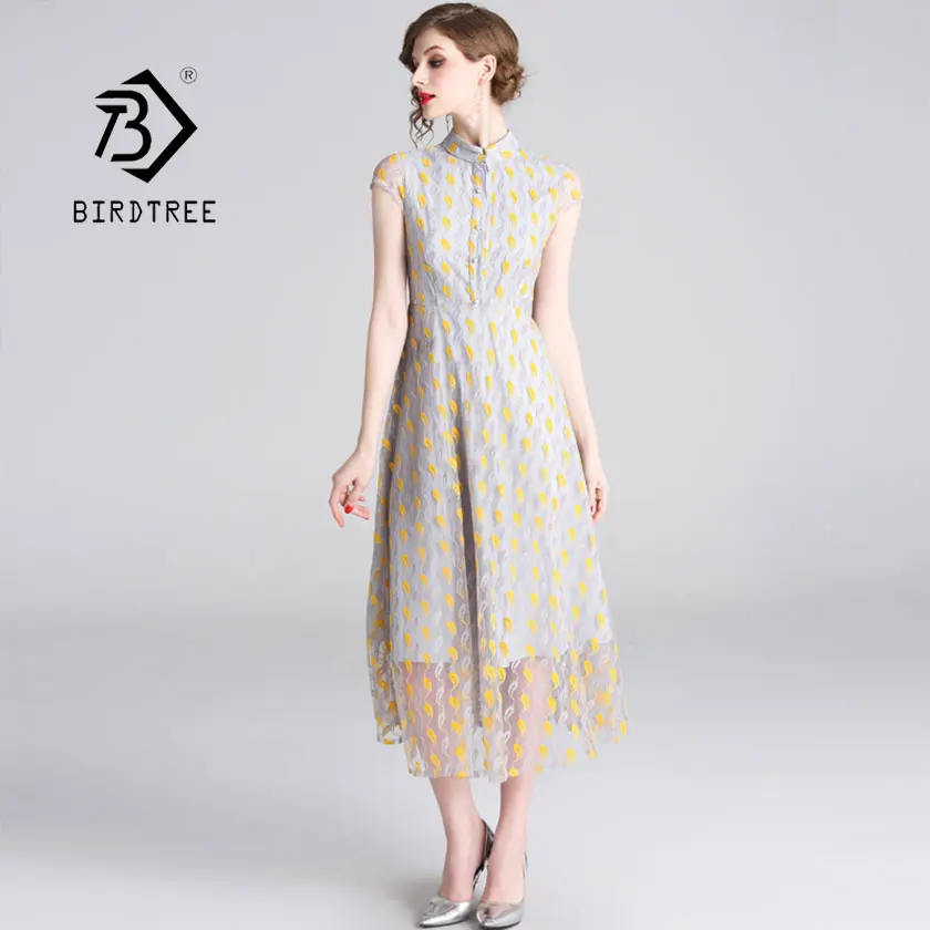 Женское винтажное платье с высокой талией кружевное геометрическим узором и