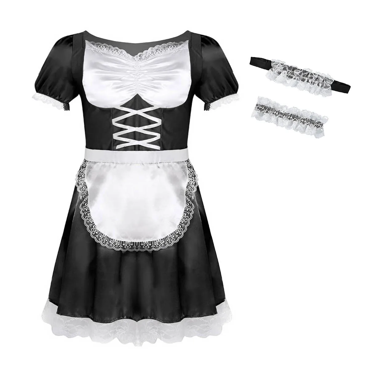 Мужское нижнее белье SISSY, костюм горничной, атласное платье с коротким рукавом, повязка на голову, сексуальная одежда