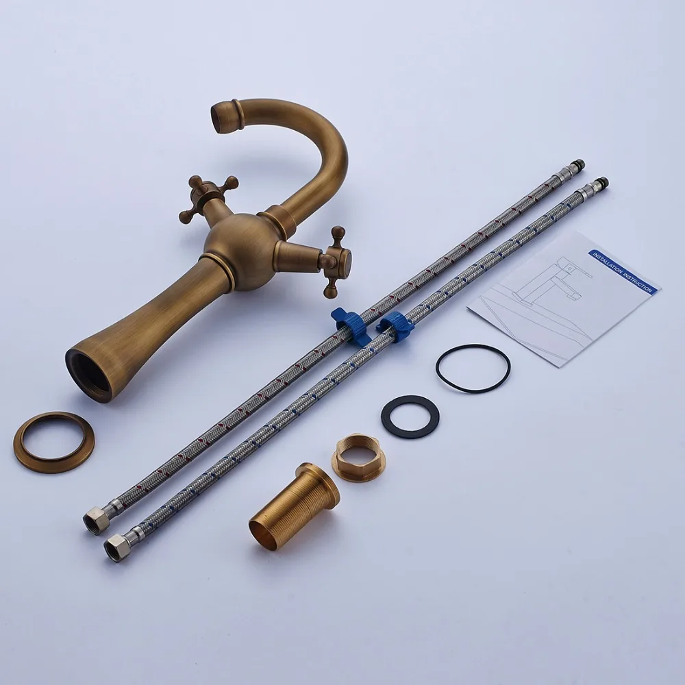 FLG Европейский скандинавский Ретро смеситель для раковины из 100% меди антикварные