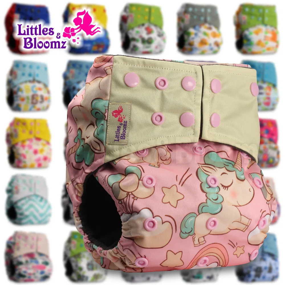 [Littles&Bloomz] Детские моющиеся многоразовые тканевые подгузники, бамбуковый уголь, один размер, подгузники, обертывающиеся вставки