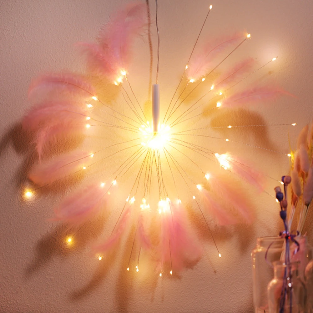 DIY Feather Fireworks LED Night Light String Remote Control USB Warm | Лампы и освещение