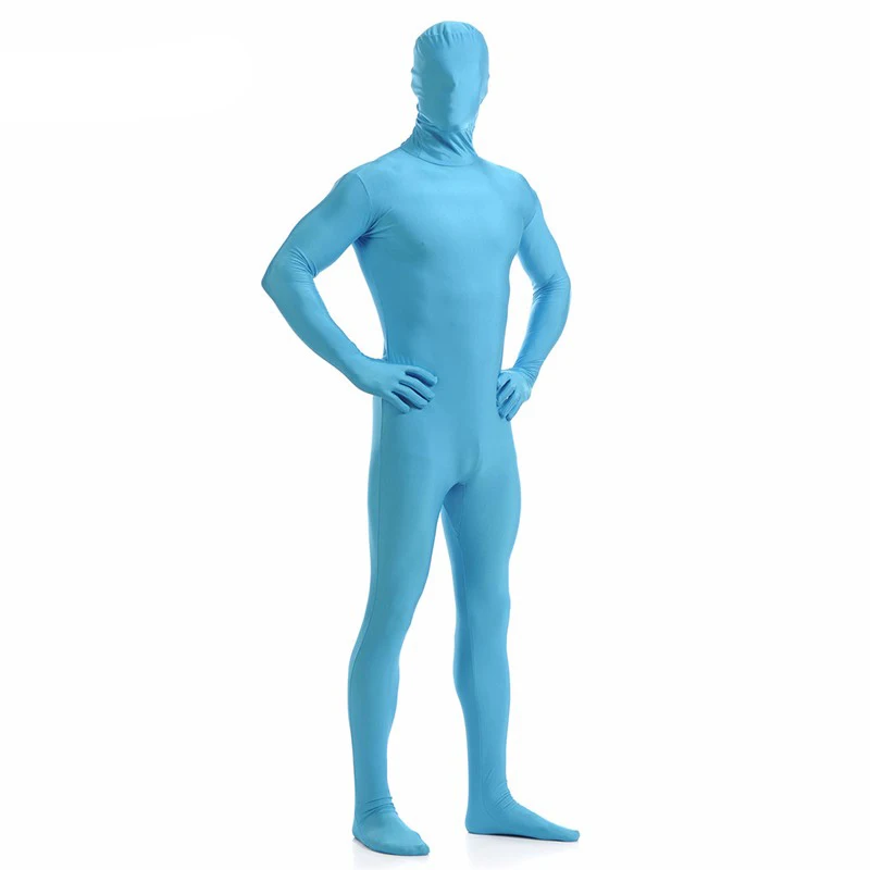 Ainclu 24 hours Light Sky Blue Spandex Zentai Suit for Men Halloween Jumpsuit Romper Rush order/Same day shipping | Тематическая