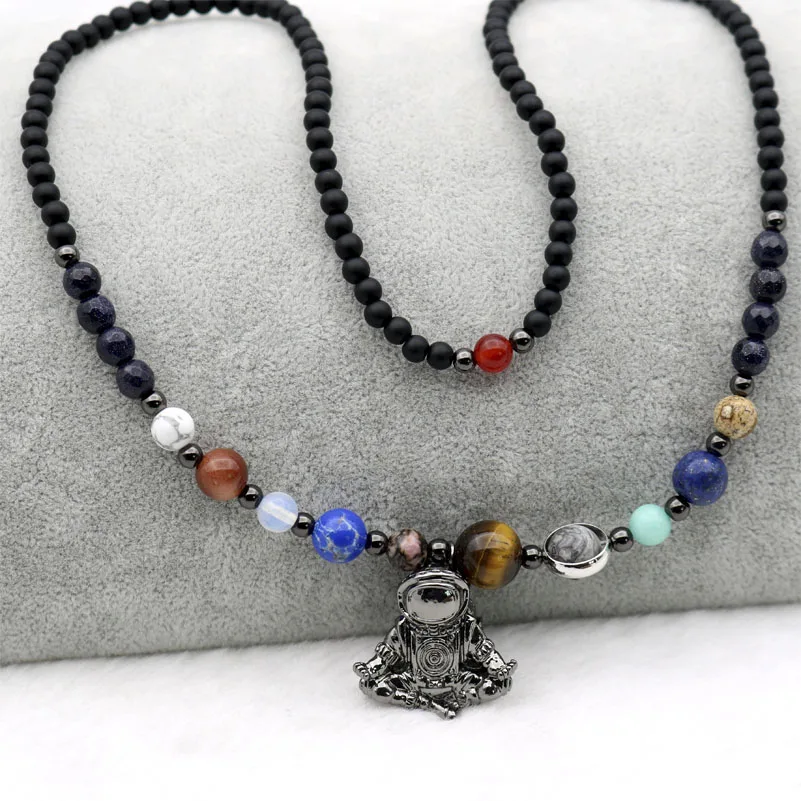 NG07 black rhodium Spaceman Подвеска 9 планет бисером Для женщин Цепочки и ожерелья Солнечный Системы Синий Песок Камни астронавт Цепочки и ожерелья Вселенной Rocky вечерние украшения - Окраска металла: NG07 black rhodium