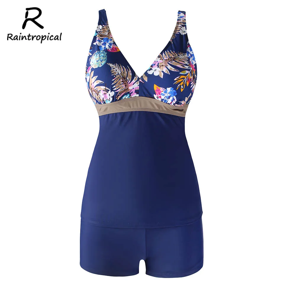 Raintropical Push Up Print Bottom Bathing Suits Tankini Strappy Swimwear Sexy Women Swimsuit Plus Size Swim Wear | Спорт и