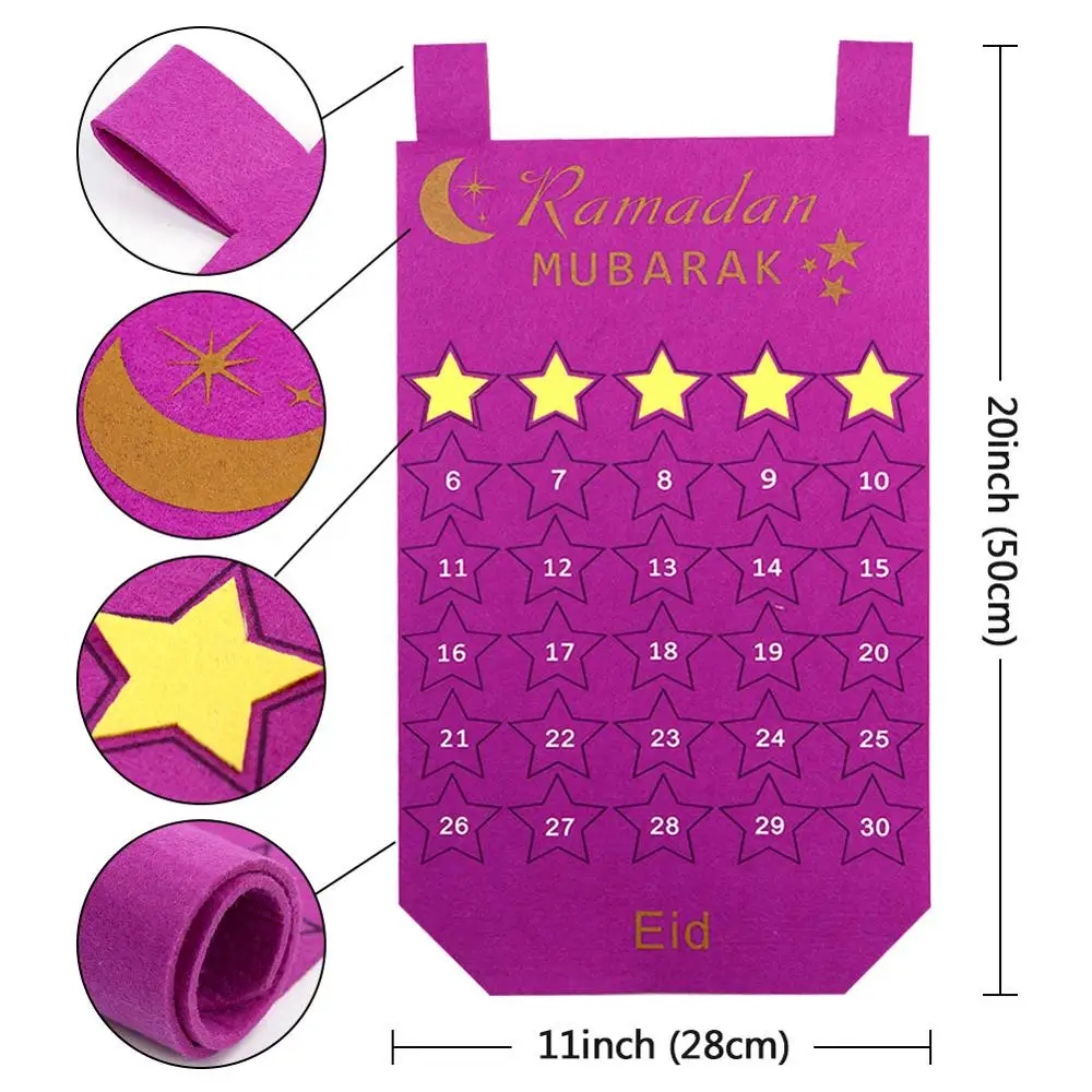 Purple Calendar OurWarm ИД Мубарак Подарочная коробка мусульманский фестиваль Декор баннер огни деревянная подвеска Исламская мусульманская молитва коврик Рамадан Карим Вечерние - Цвет: Purple Calendar