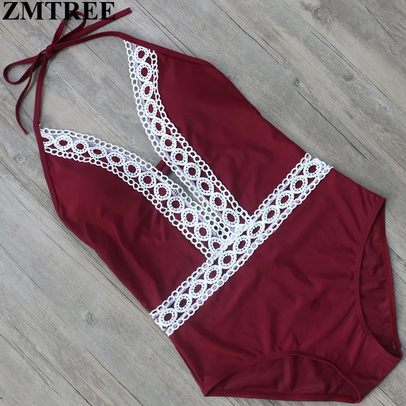 ZMTREE цельный купальник женский кружевной 2017 новейший боди Цельный с открытой