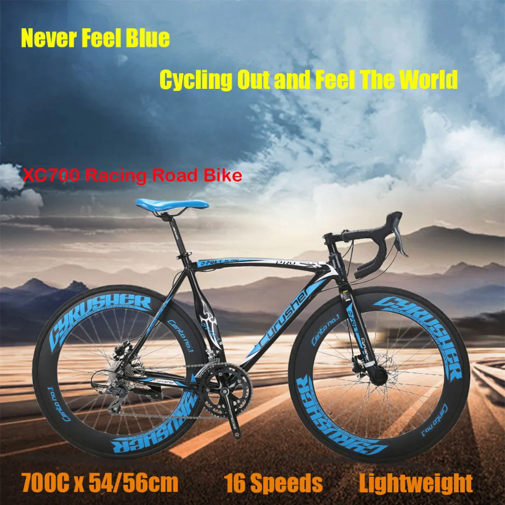 Cyrusher XC700 гоночный дорожный велосипед 700Cx54cm светильник алюминиевая рама 16 скоростей Pro Sports Mans дорожный велосипед двойной механический дисковый тормоз