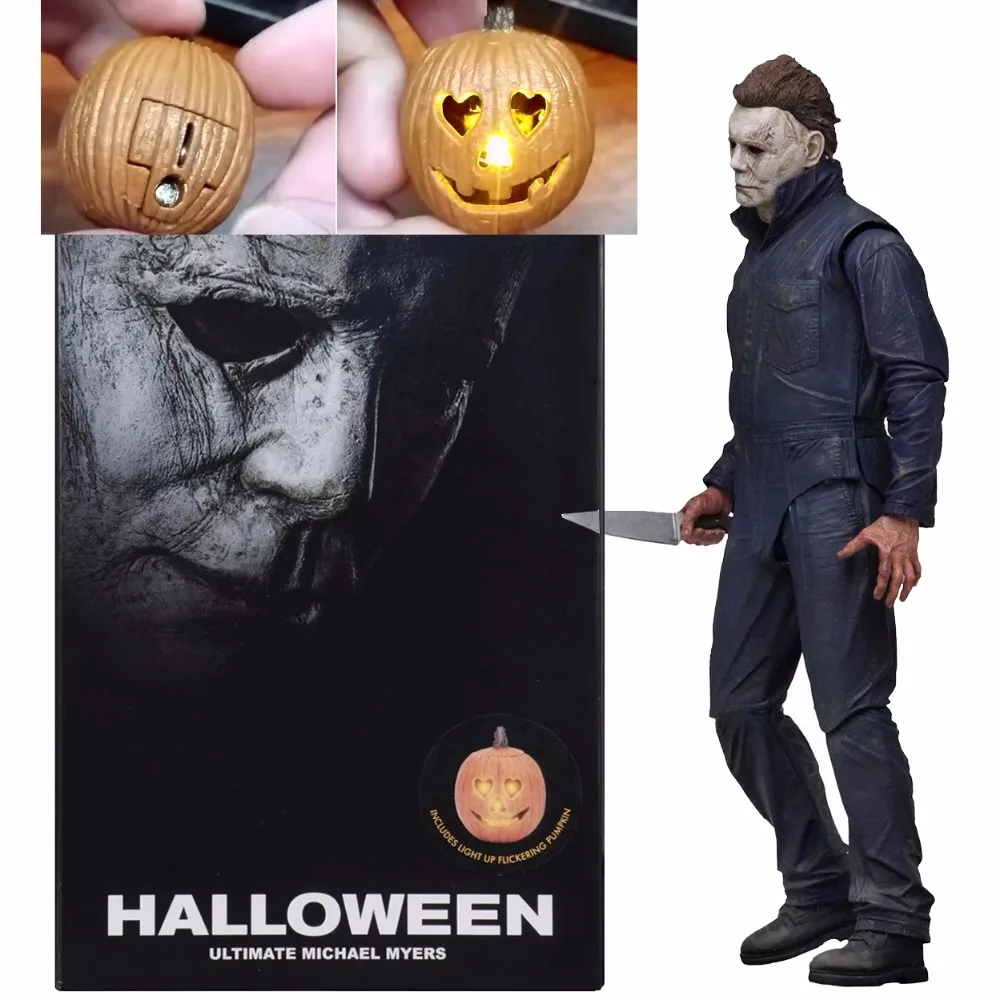 Тыква со светодиодным светильник на Хэллоуин NECA Ultimate Майкл Майерс Коллекционная Фигурка модель игрушка кукла подарок 18 см