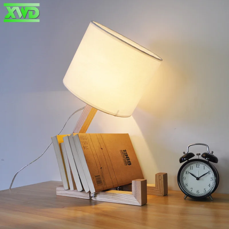 Modern Lovely Robot Shape Wooden Table Lamp E27 Holder 110-240V Parlor Indoor Study Desktop Lighting Bedside Lamps | Лампы и освещение