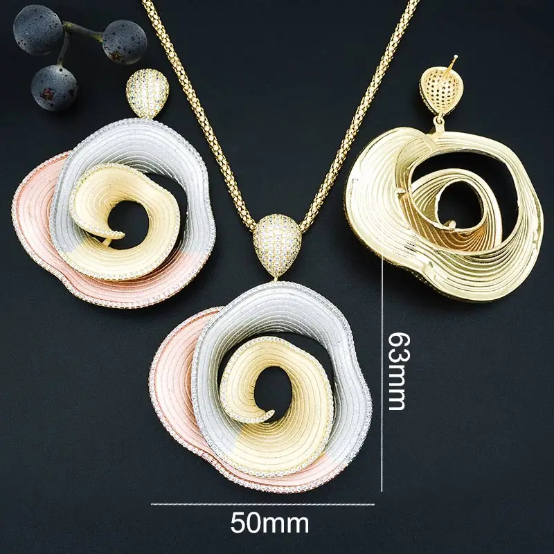 

ModemAngel High Quality AAA Cubic Zircon Round Necklace Earring for Women Three Tones Bridal Dress Wedding Elegant Jewelry