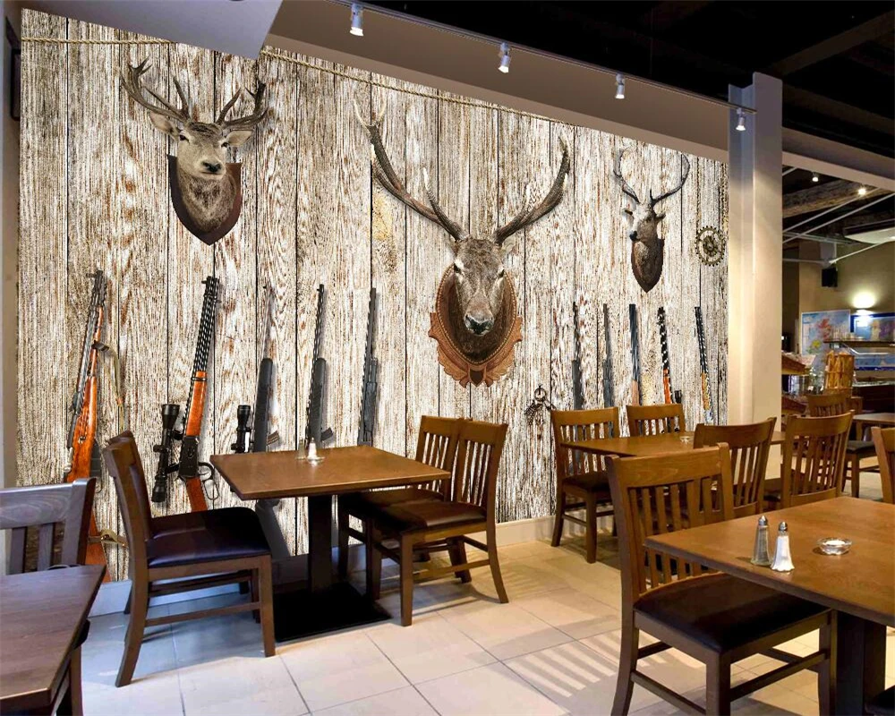 Beibehang Custom wallpaper Personality deer shotgun hunting nostalgic mural background wall decoration 3d | Обустройство дома