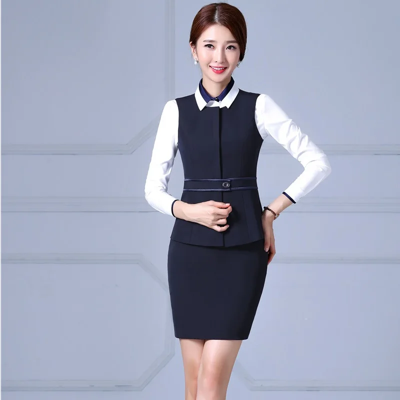 Плюс размер 4XL Осень Зима блейзеры костюмы с жилетом и юбкой Профессиональная