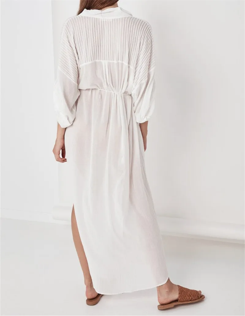 Summer Women Plus Size Beachwear Cover-ups White Cotton Tunic Beach Wrap Bath Dress Swim Suit Bikini Cover Up Woman#Q717