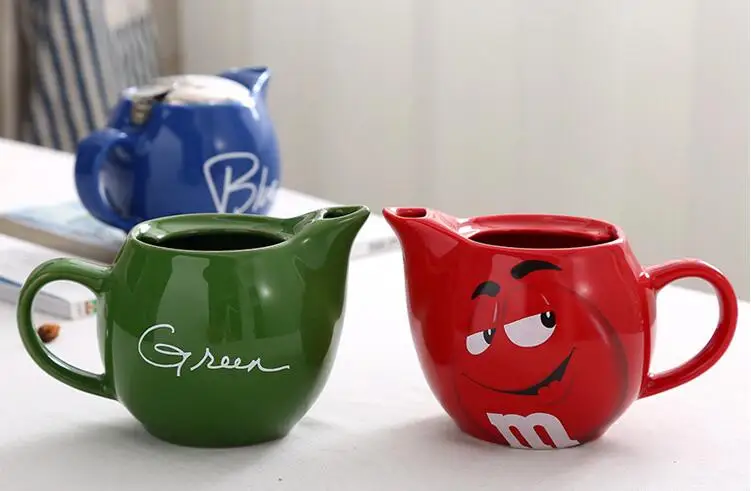 M& M кофе чай горшок мультфильм чайник с металлическим фильтром милый выразительный чайник большой емкости творческий посуда для напитков