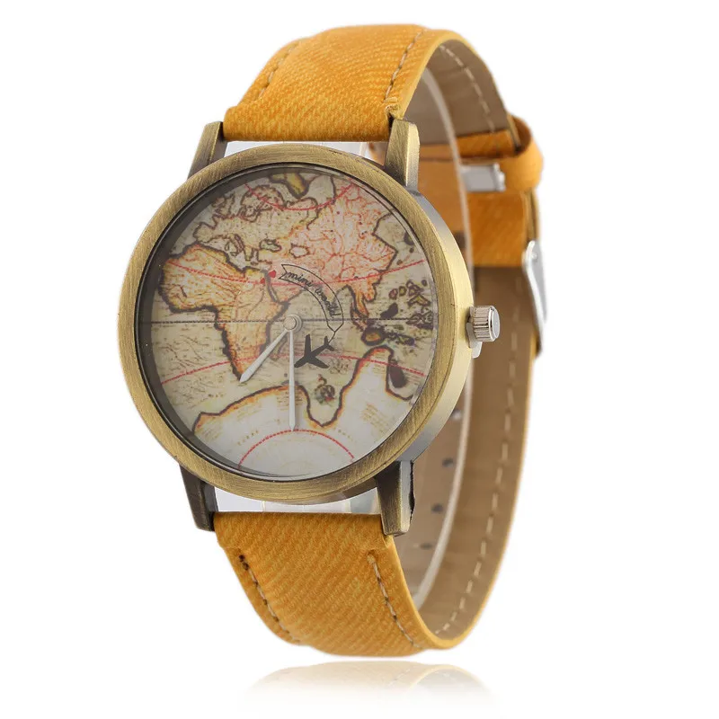 2018 Causal Fashion Map Aircraft Jean Fabric Band Quartz Wrist Watch Creative Men Women Watches for Lover's gift geneva watch | Наручные