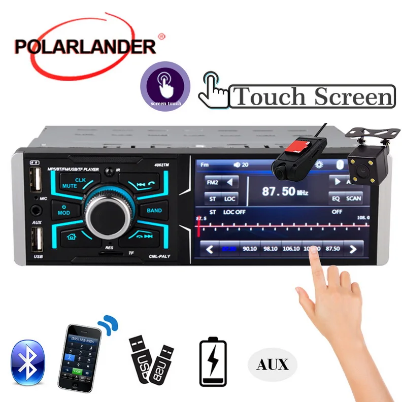 Автомагнитола 4 1 дюйма с сенсорным экраном HD AUX FM Bluetooth Mirrorlink Din | Автомобили и