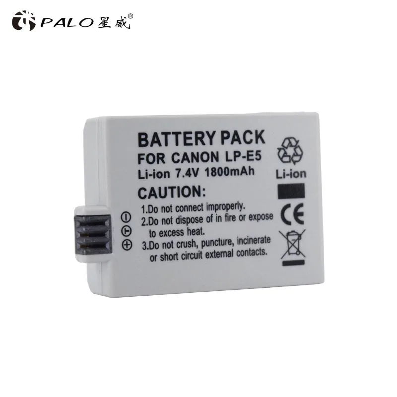 Palo 2Pcs 7.4V 1800mAh LP-E5 LP E5 LPE5 Li-ion Rechargeable Battery Digital Camera for Canon 450D 500D 1000D | Электроника