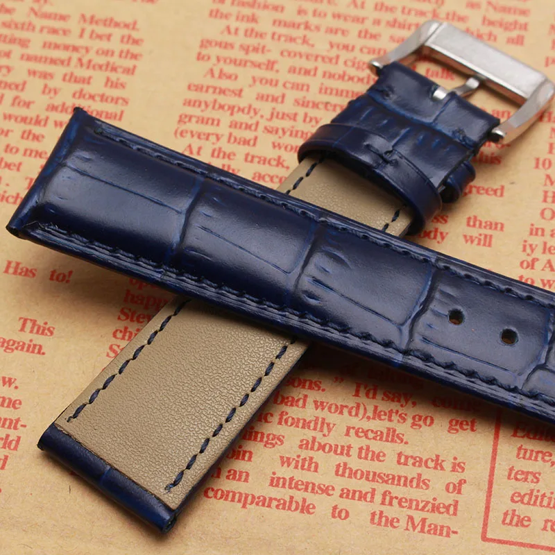 Ремешок из натуральной кожи для наручных часов браслет темно синего цвета мужчин