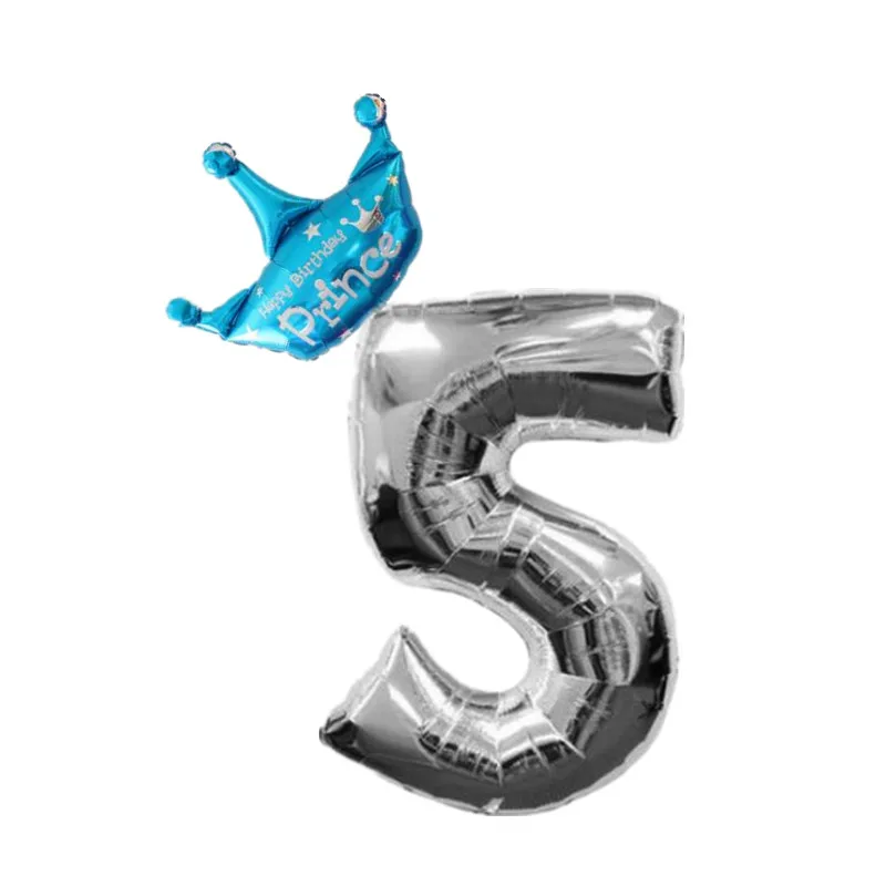 5 With Blue Crown 32/40 дюймовые серебряные воздушные шары из фольги для детей 1, 2, 3, 4, 5, 6, 7, 8, 9 лет с короной, неоновые Стикеры для маленьких мальчиков и девочек - Цвет: 5 With Blue Crown