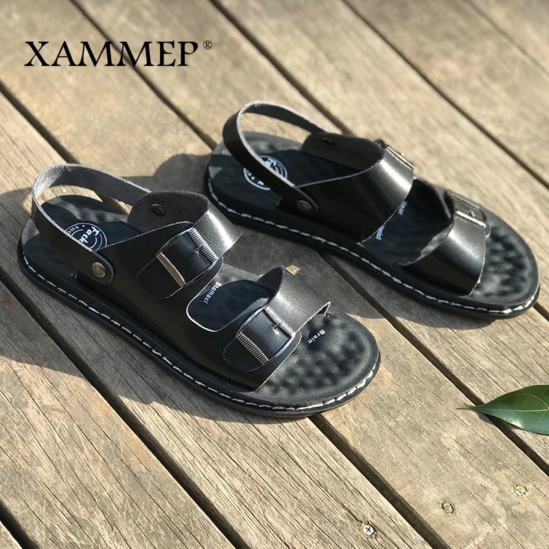 Сандалии Xammep мужские пляжные шлепанцы сплит кожа брендовые Повседневная летняя