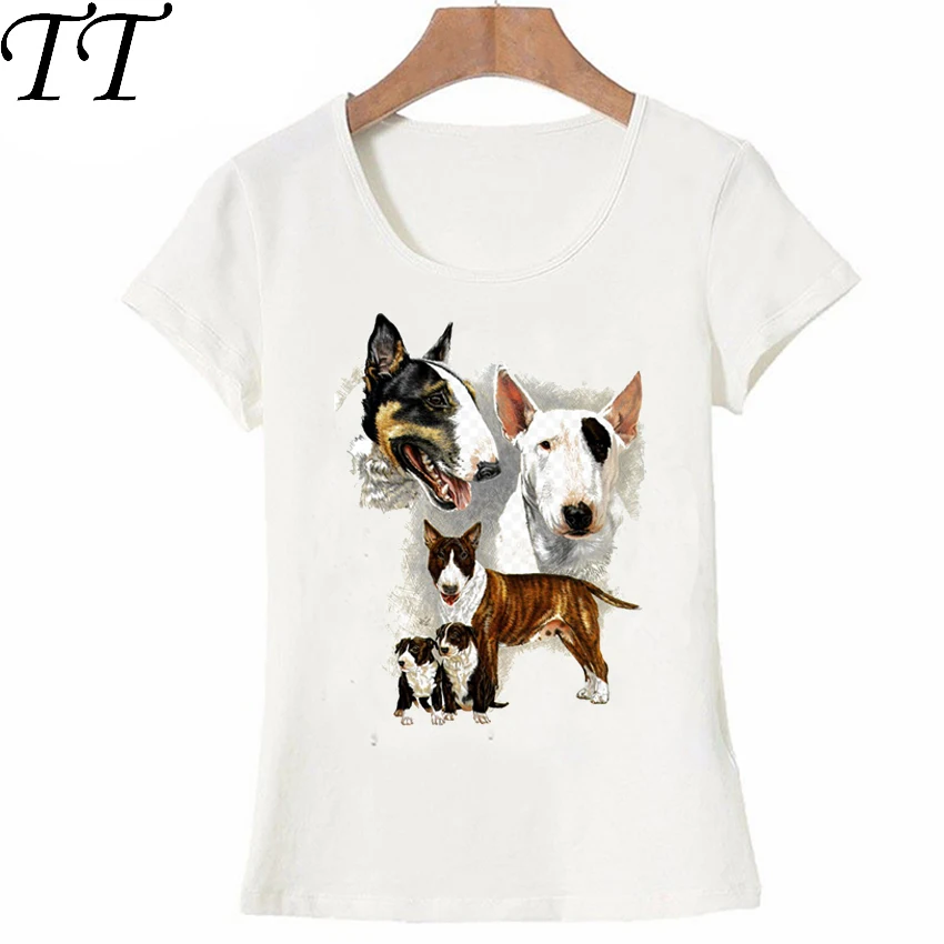 Женская футболка с принтом I Love my friend Bull Terrier art maiden летняя забавным собаки