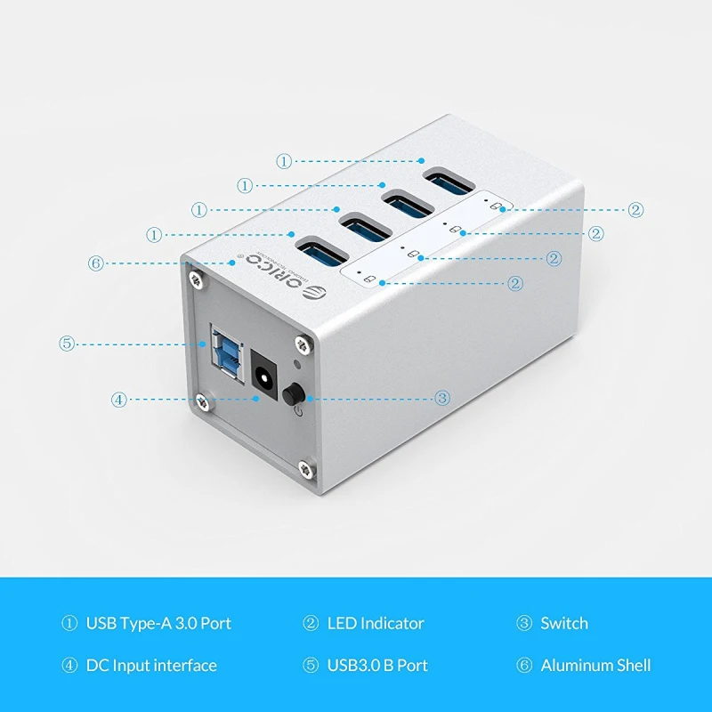 ORICO алюминиевый 4 порта USB 3 0 концентратор Высокоскоростной 5 Гбит/с Мульти