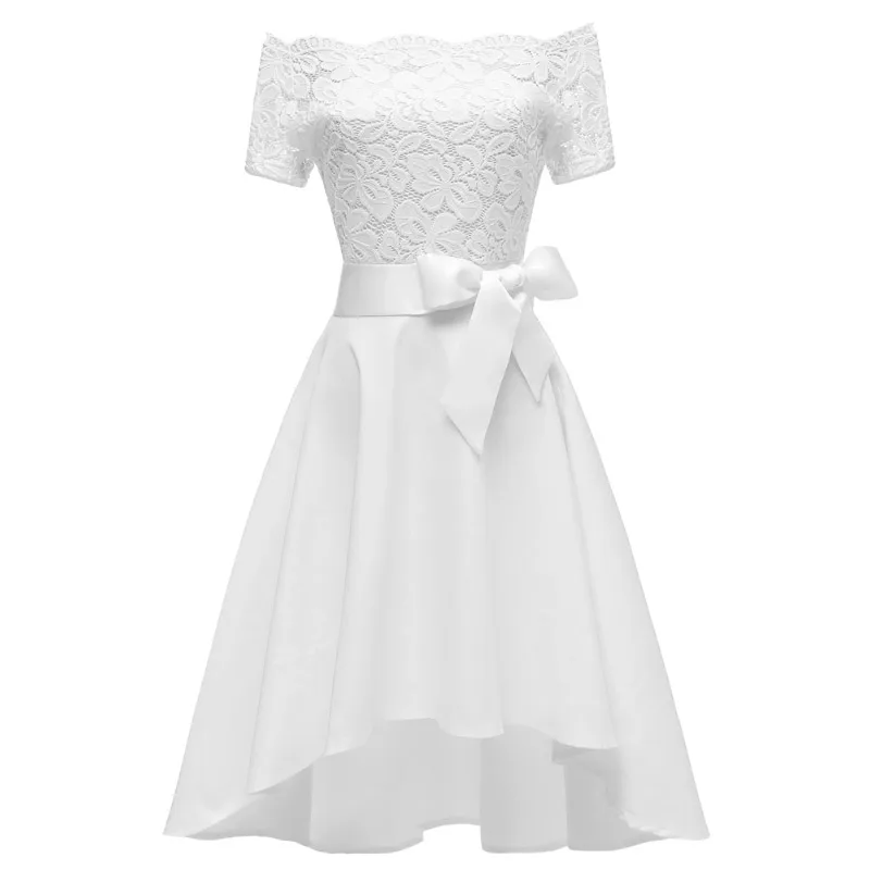 Robe de soiree элегантное короткое вечернее платье Новое Стильное торжественное платье с бантом вечерние платья Короткое вечернее платье с рукавами - Цвет: Белый