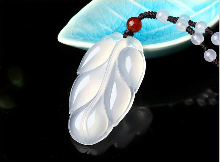 Ice jade myelin leaf pendant necklace Male and female couple gold branch agate stone | Украшения и аксессуары