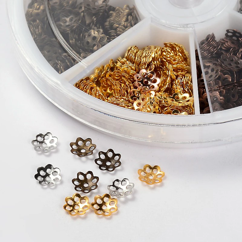 

1200pc/box 6x1mm 6 Color Iron Bead Caps Flower Hole: 1mm For DIY Jewelry Making Necklaces Bracelets Handicrafts Supplies
