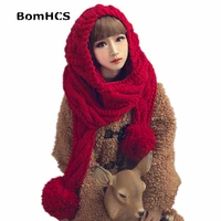 bomhcs cute winter warm big knitting beanie neckerchief handmade knitted hat with scarf without gloves