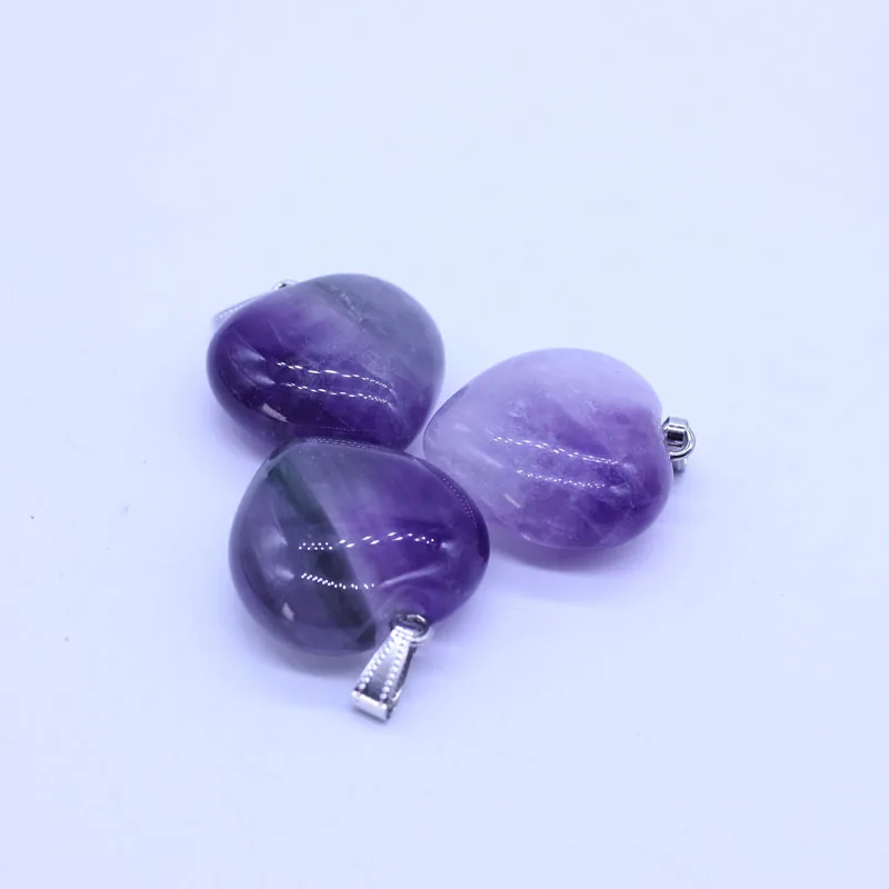 Природные Фиолетовый Кристалл Подвески каменное сердце Талисманы маятники 30 мм