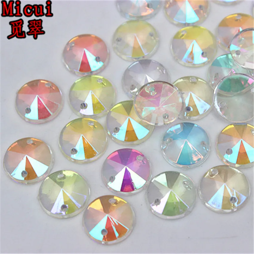 Micui 100pcs 10mm Acrylic Rhinestones AB Transparent Round Flatback Sewing Crystal 2 Holes For Wedding Dress Garment MC85B - купить по