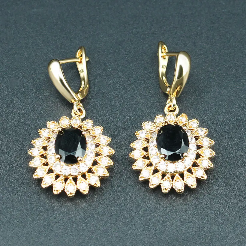 Черный Подсолнух Золотой Цвет Ювелирные наборы для женщин золотой цвет кольцо