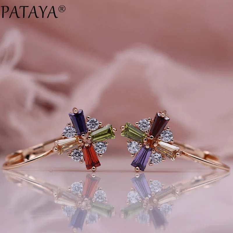 PATAYA New Western Style Colored Square Natural Zircon Drop Earrings 585 Rose Gold Women Fine Party Wedding Hot Fashion Jewelry