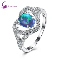new silver color blue fire opal ring with aaa cubic zirconia heart gift engagement wedding ring for women lady r2094