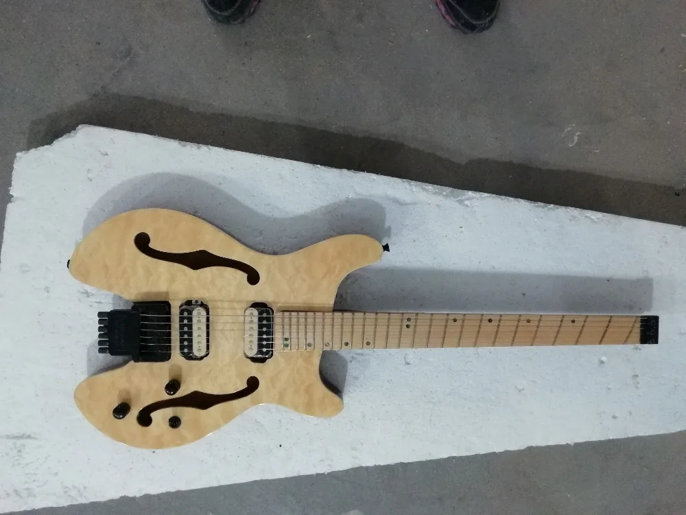 Высокое качество FDHL-014 цвет F полый корпус стеганый кленовый шпон fanned fret безголовая электрогитара