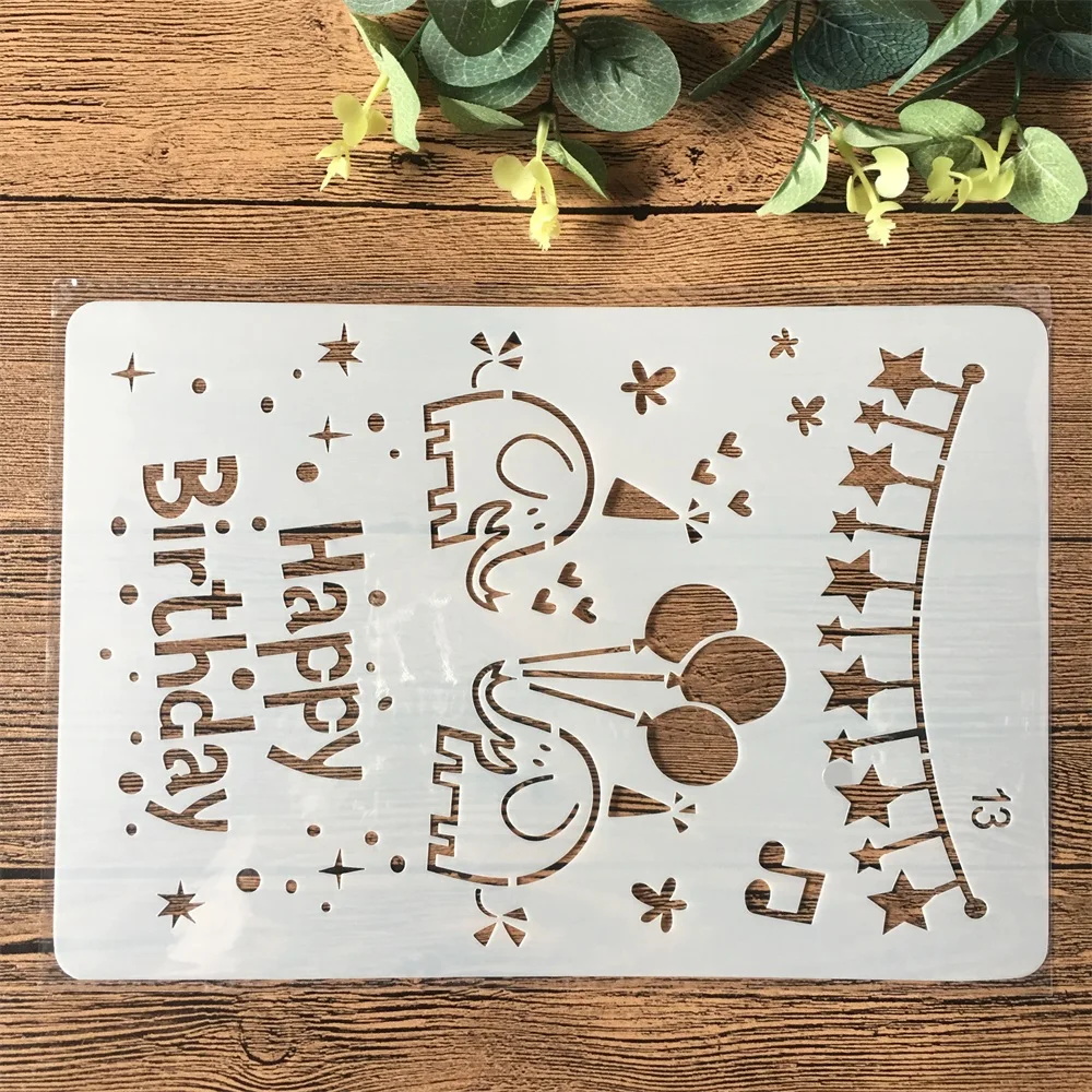 

26cm Happy Birthday Elephant DIY Craft Layering Stencils Painting Scrapbooking Stamping Embossing Album Paper Card Template