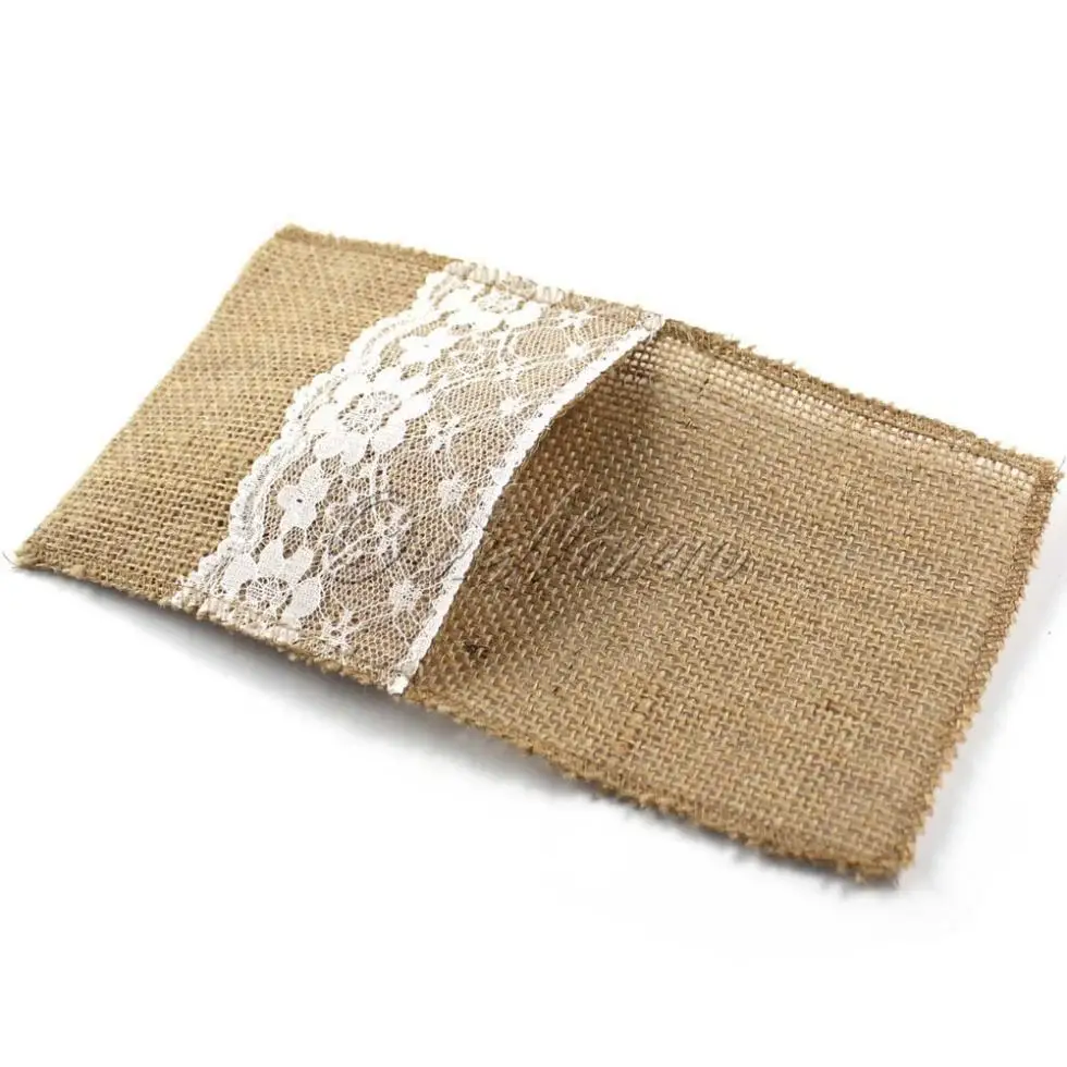 

Fashion Hot Vintage 4"x8" Hessian Burlap Lace Wedding Tableware Pouch Cutlery Holder Decorations Favor