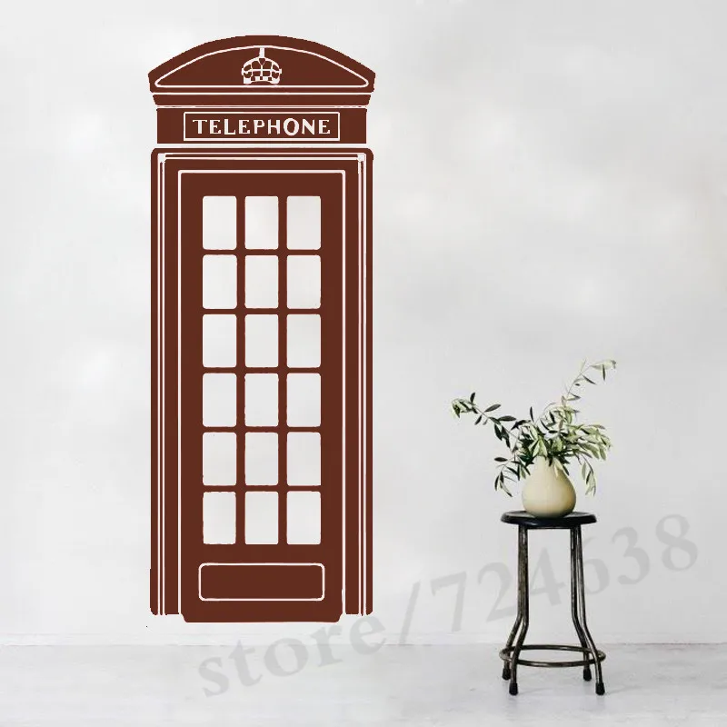 London Telephone Box Wall Sticker Retro Uk Phone Decal Mural Art Vinyl Decor | Дом и сад