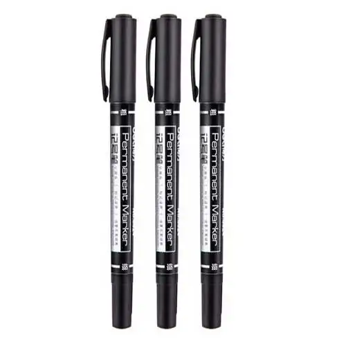 3 pcs black 3 шт./компл. Twin Tip Перманентный маркер черный/синий/красный Водонепроницаемый Классическая приковывающая взгляд ручка-маркер для школьные канцелярские принадлежности Канцтовары для студентов - Цвет: 3 pcs black