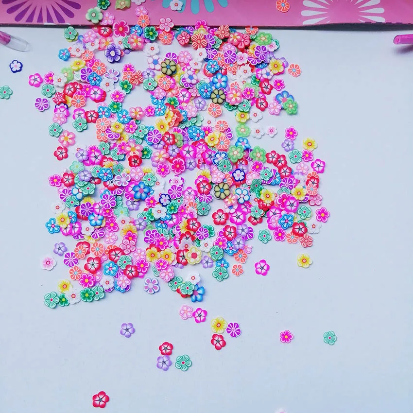 Flower 1000 шт фимо фрукты Ломтики Полимерная глина наклейки для ногтей мягкие керамические украшения ногтей, животные, сердце, слизи Diy Поставки - Цвет: Flower