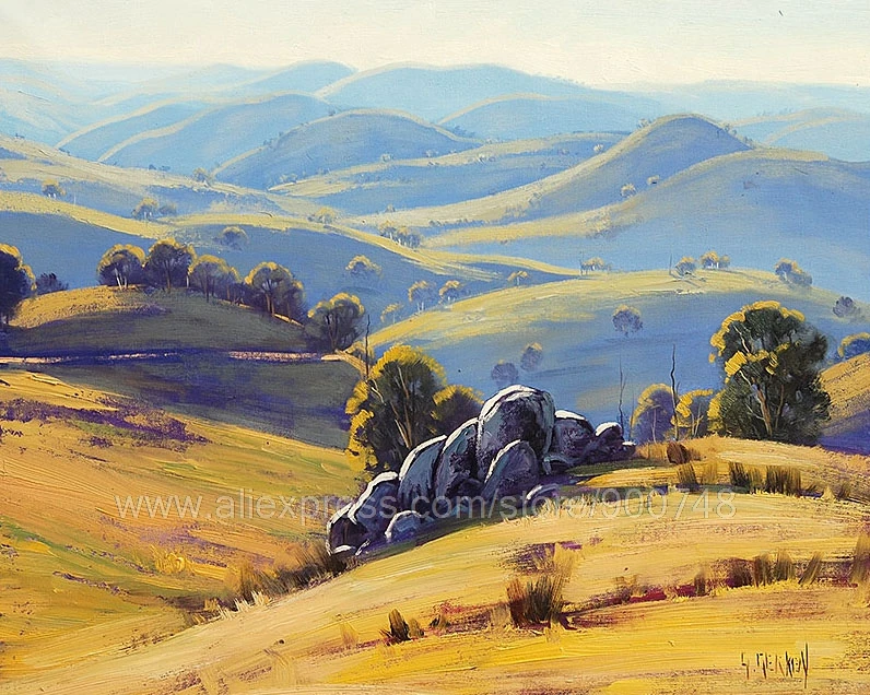 Огромная картина маслом послеобеденная световая Австралийское Искусство Пейзаж