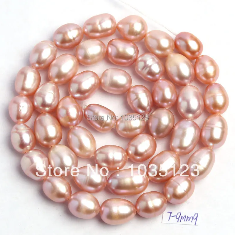 

High Quality 7-8mm Light Purple Natural Freshwater Cultured Pearl Oval Shape Loose Beads Strand 35-38cm